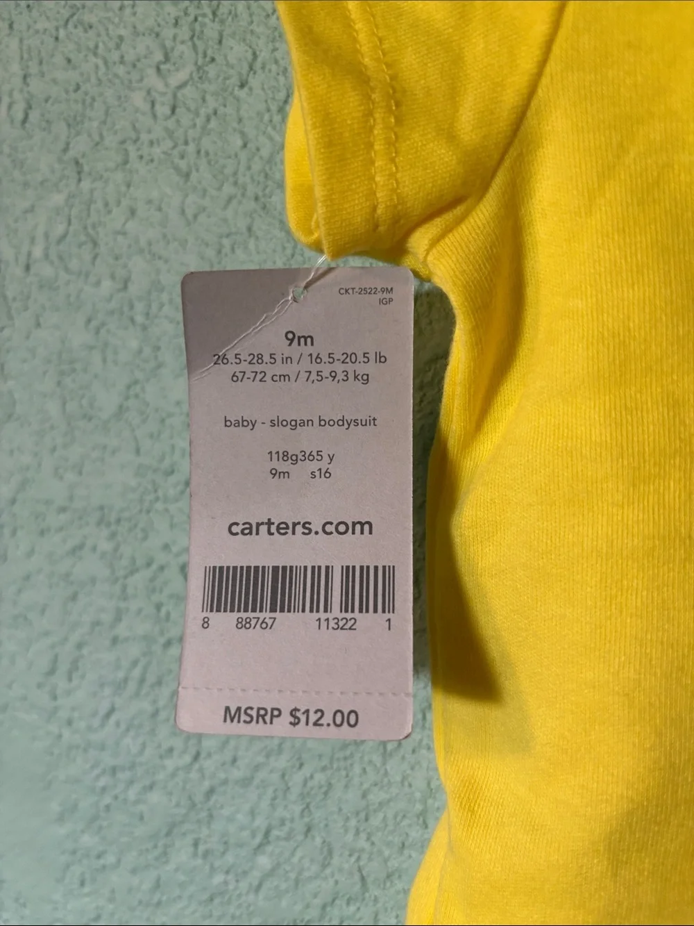 🆕 Carter's Yellow Short Sleeve Baby One-Piece with #NEEDANAP Print, 9 mos - NWT